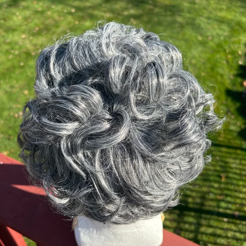 Smile Everyday Grey Curly Short Wig Hair Loss Costume Party Cosplay‎ Adult NWT